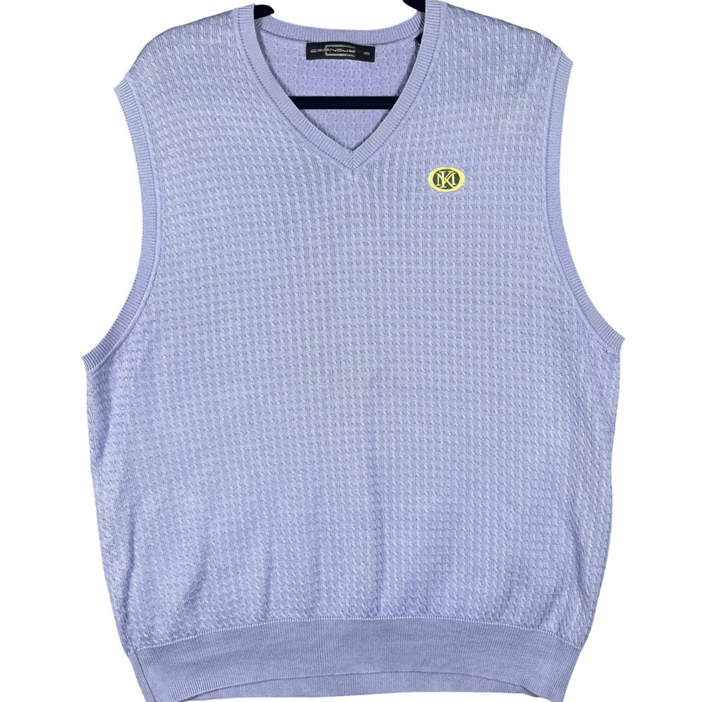 Carnoustie Sweater Vest Mens Large Purple Pima Cotton V-Neck Golf Cable Knit